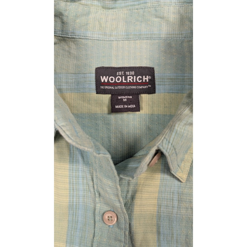 Woolrich Women's Green Striped Cotton Short Sleeve Button Front Shirt Medium - Picture 2 of 11